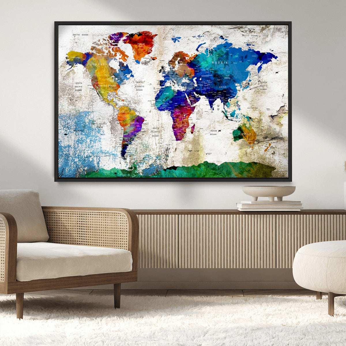 World Map Canvas Print – Framed Travel Map Wall Art for