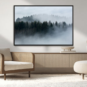 Autumn and Misty Trees in the Forest Wall Art Canvas Print,