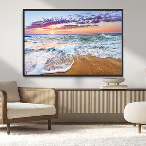 Coastal Sunset Art Beach Canvas Wall Art Print | Ocean Waves