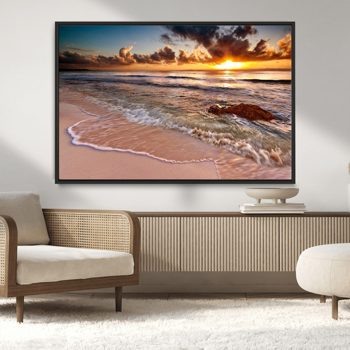 Sunset on Ocean Wall Art Canvas Print