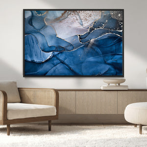Navy Blue Canvas Art Abstract Print – Elegant Triptych