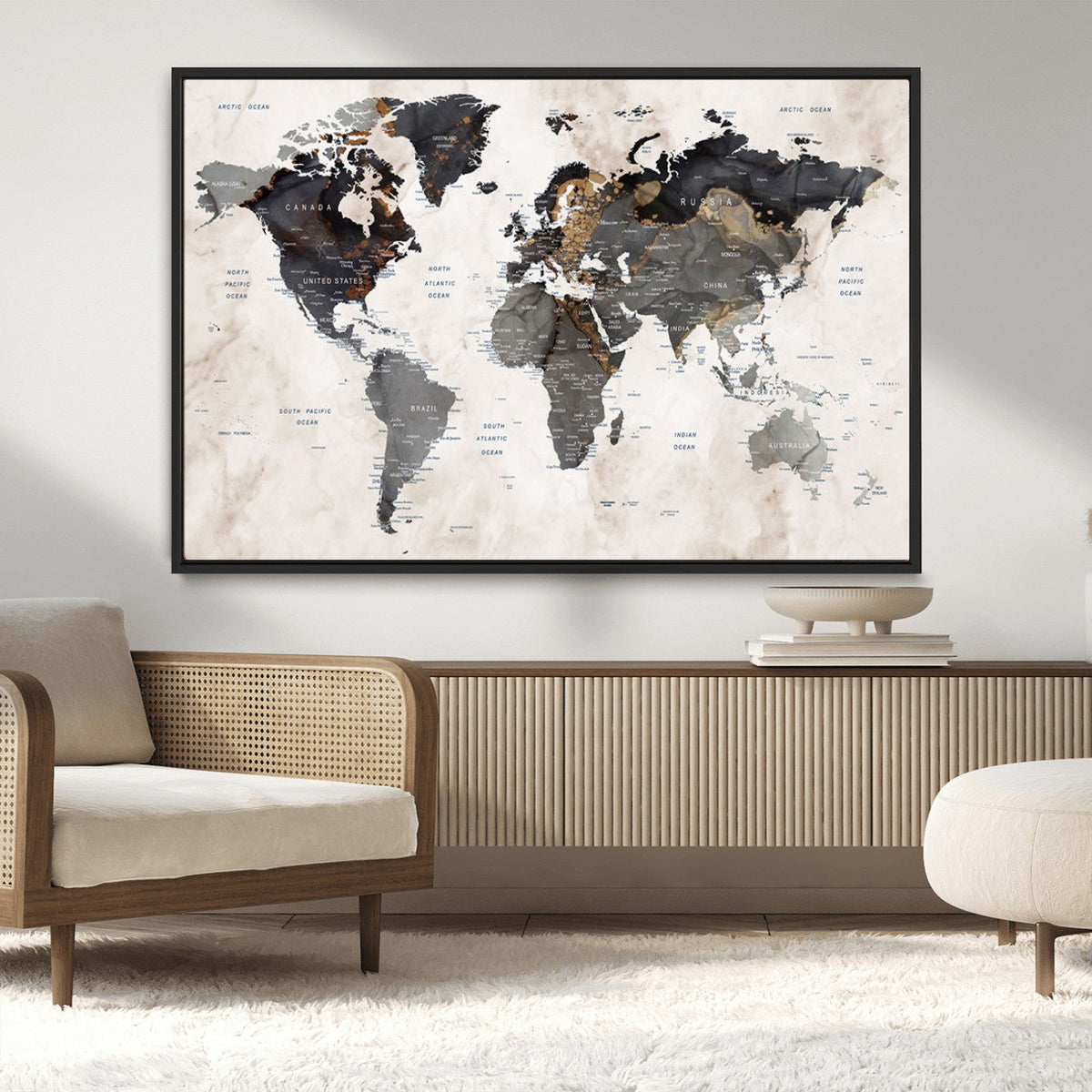 Abstract Map Printing - Modern World Map Canvas Wall Art for