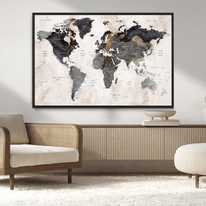 Abstract Map Printing - Modern World Map Canvas Wall Art for