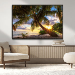 Tropical Island Sunset on the Beach Palms Wall Art Canvas
