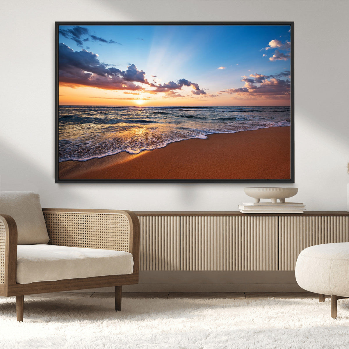 Serene Ocean Sunset Canvas Print, Golden Hour Beach Wall