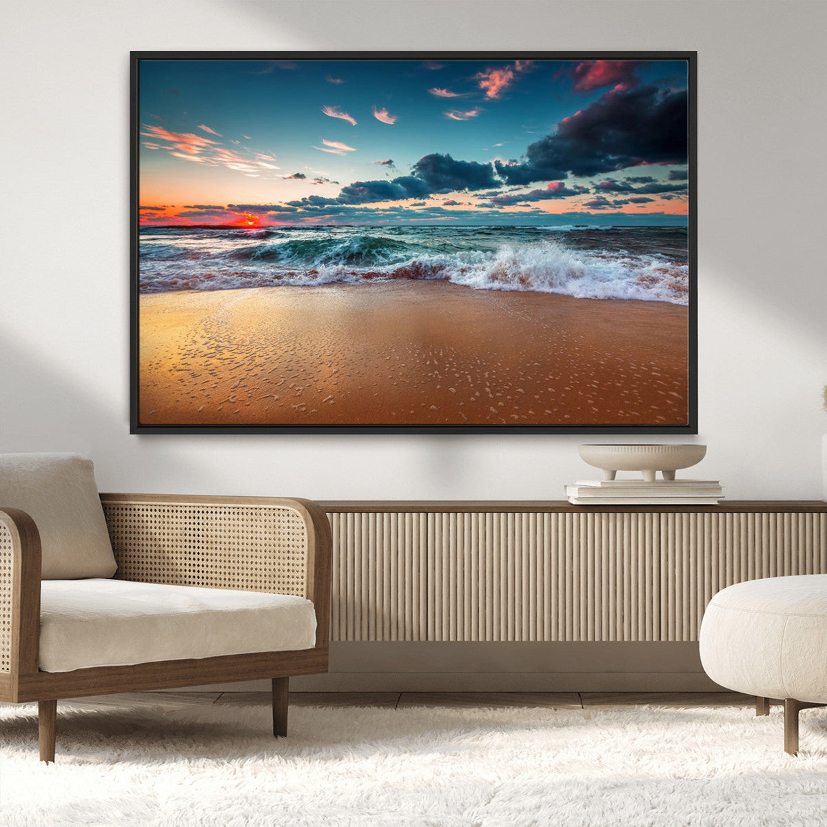 Sunset on Beach Wall Art Ocean Beach Canvas Print