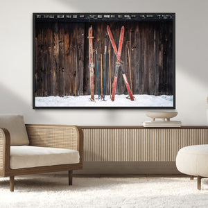 Vintage Ski Gear Canvas Print, Vintage Ski Gear Against