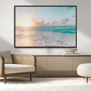 Tranquil Ocean Beach Sunset Canvas Wall Art | 3-Panel