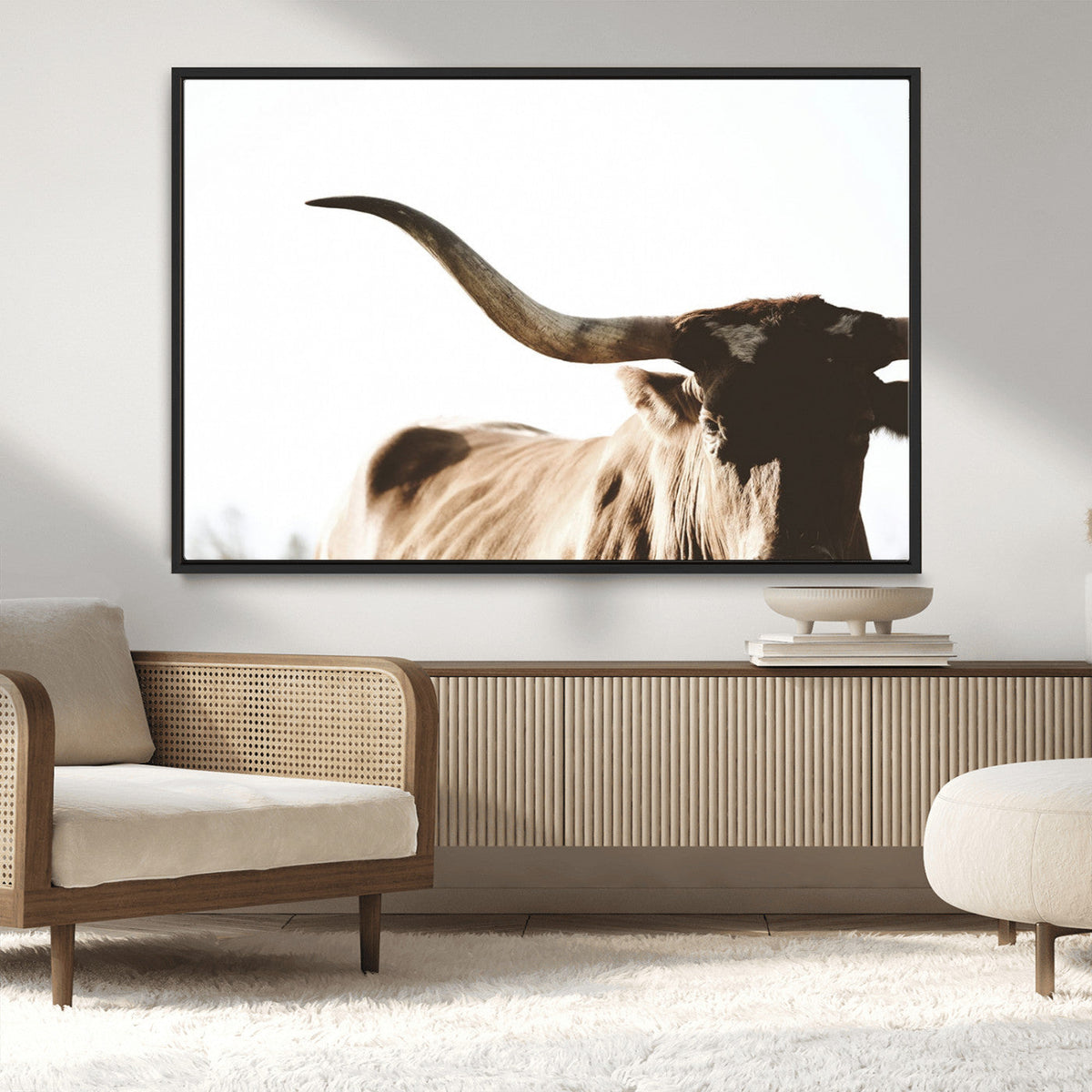 Texas Longhorn Wall Art Canvas Print | 3-Panel Large