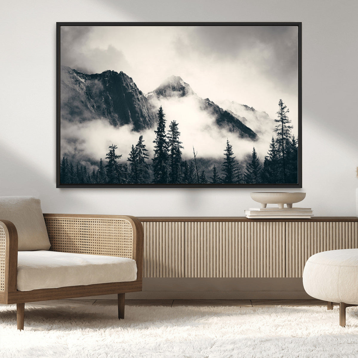 Large Foggy Mountain Forest Wall Art Canvas Print | Misty
