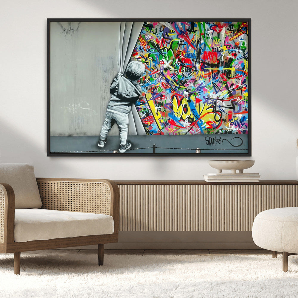 Banksy Colorful Street Graffiti Canvas Wall Art Print,