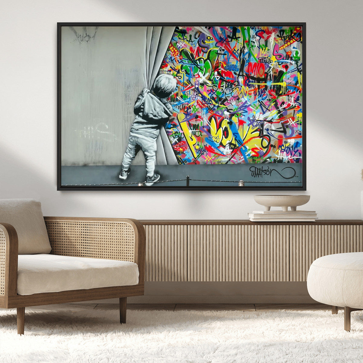 Banksy Colorful Street Graffiti Canvas Wall Art Print,