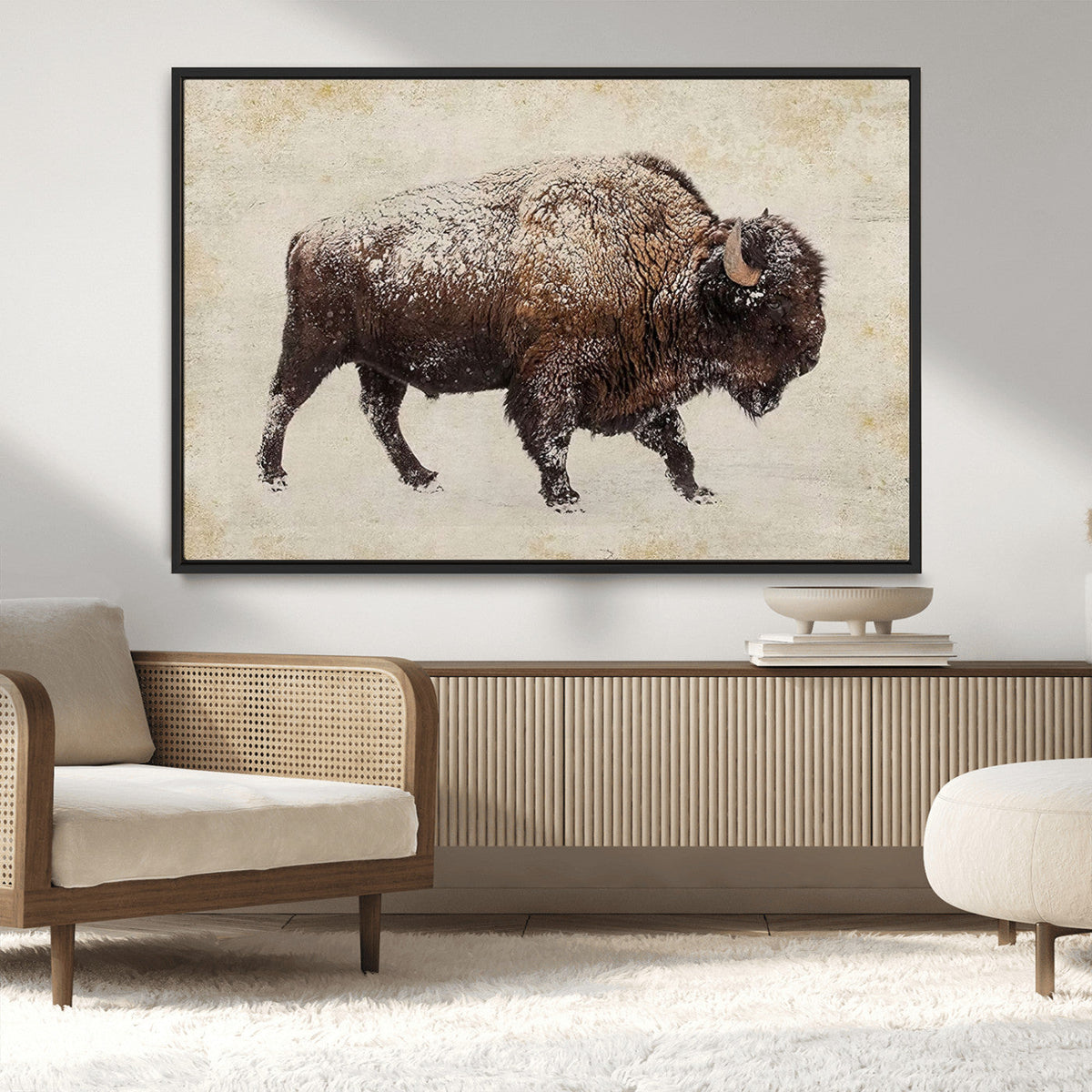Buffalo Wall Art, Western Bison Canvas Print, Rustic Buffalo