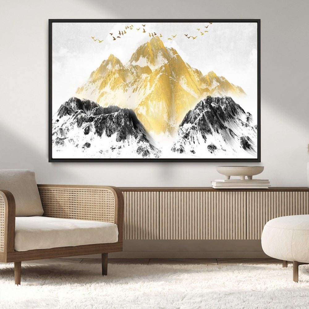 Golden Mountain Triptych Wall Art Canvas Print, Modern