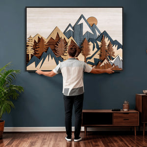 Woodland Mountain Landscape Triptych, Giclee Canvas Art for