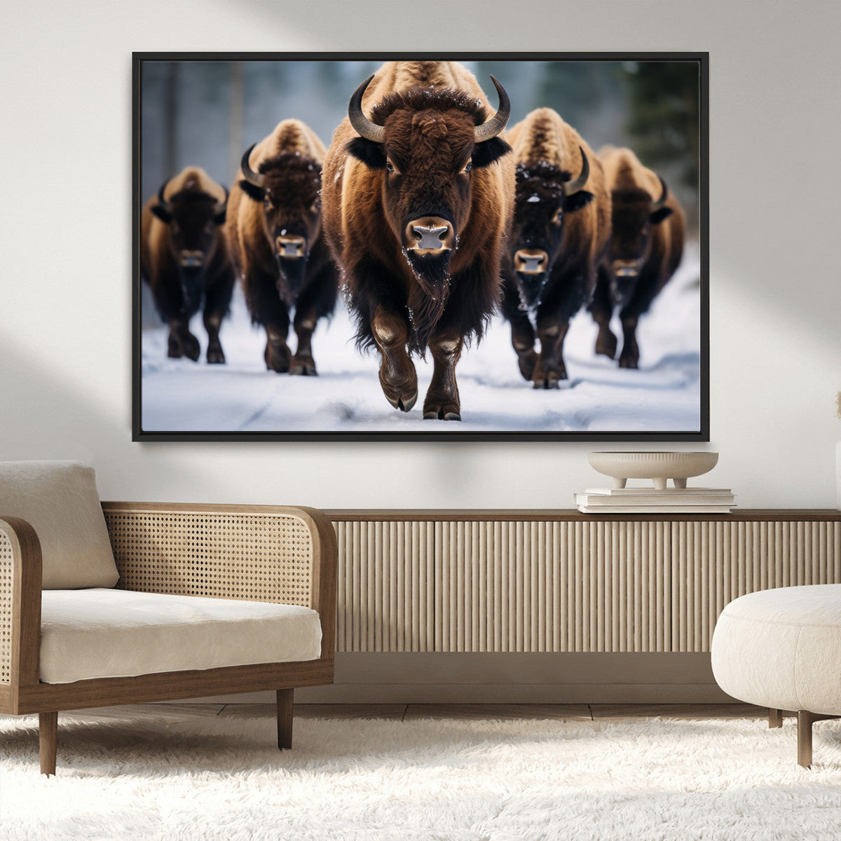 Buffalo Wall Art Canvas Print, American Bison Herd Wall Art