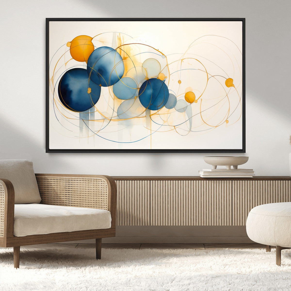 Geometric Blue Orange Abstract Wall Art Canvas, Geometric