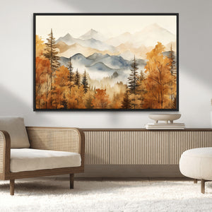 Golden Autumn Forest Wall Art Canvas | Mountain Landscape