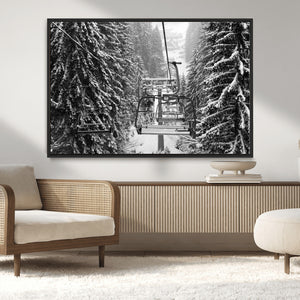 Winter Ski Lift Black and White Canvas Wall Art – Alpine