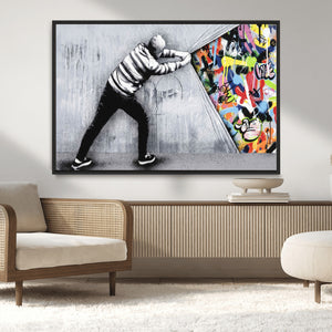 Banksy Art Behind the Curtain Street Wall Art Canvas Print |