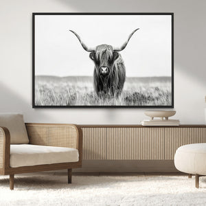 Highland Cow Canvas Wall Art – Majestic Beauty in Black and