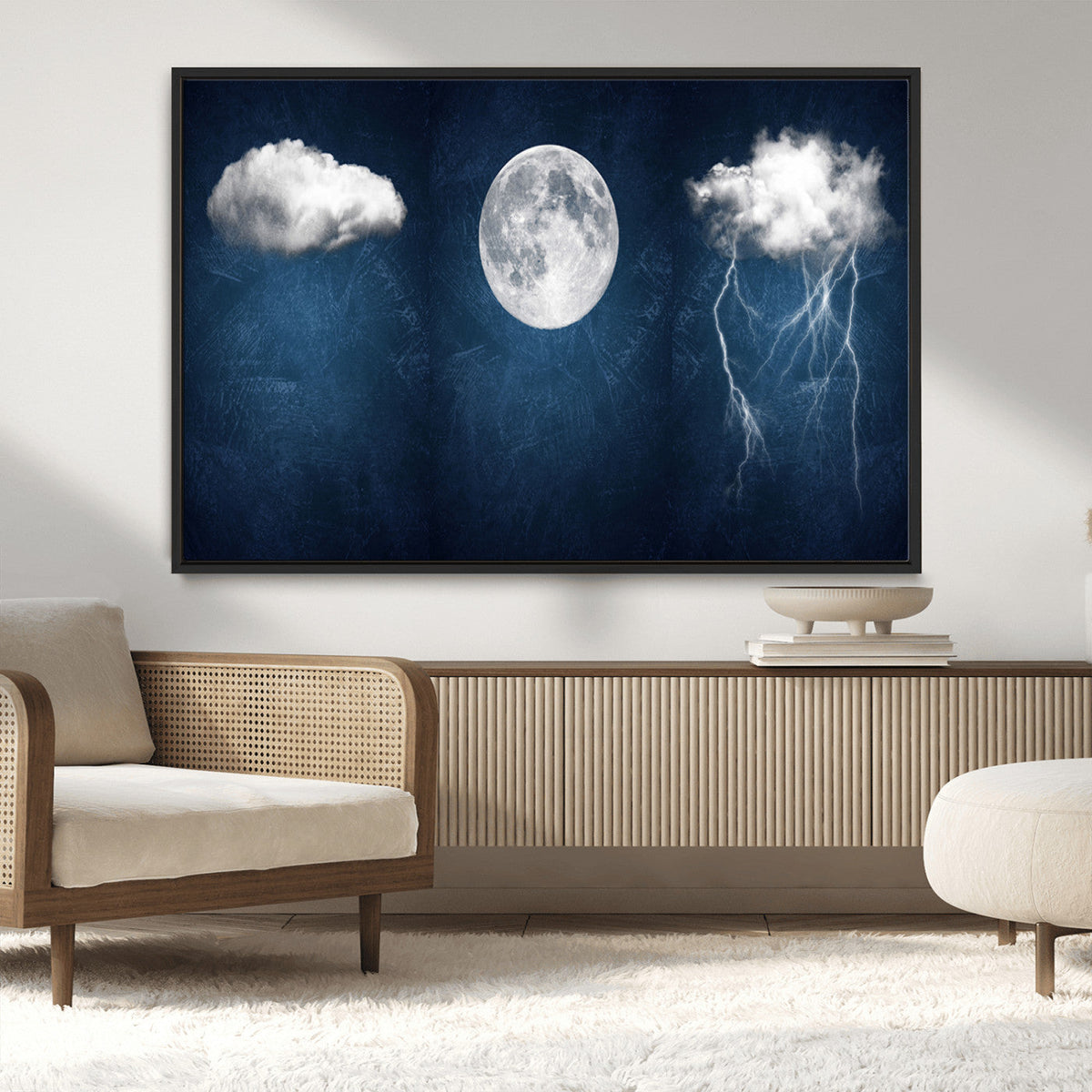 Dark Blue Cloud Art, 3 Piece Indigo Blue Wall Art, Aesthetic