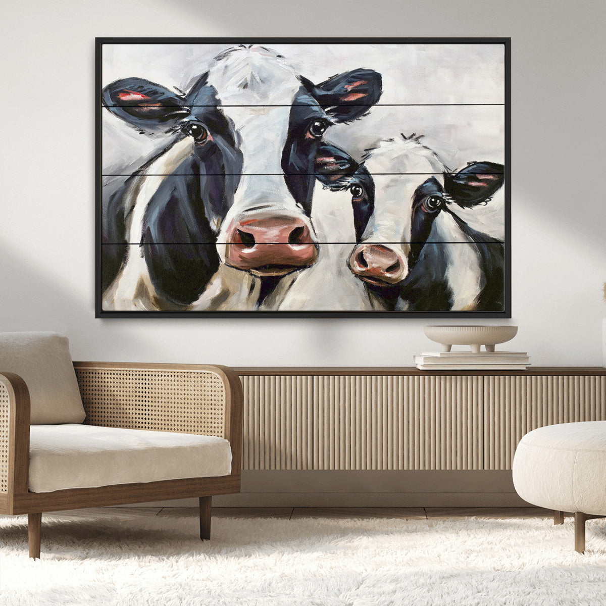 Vintage Baby and Mom Cattle Wall Art Canvas Print