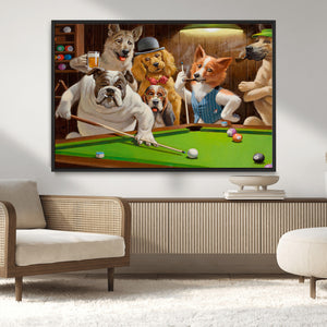 Dogs Playing Pool Canvas Wall Art Funny Gifts Dog Print