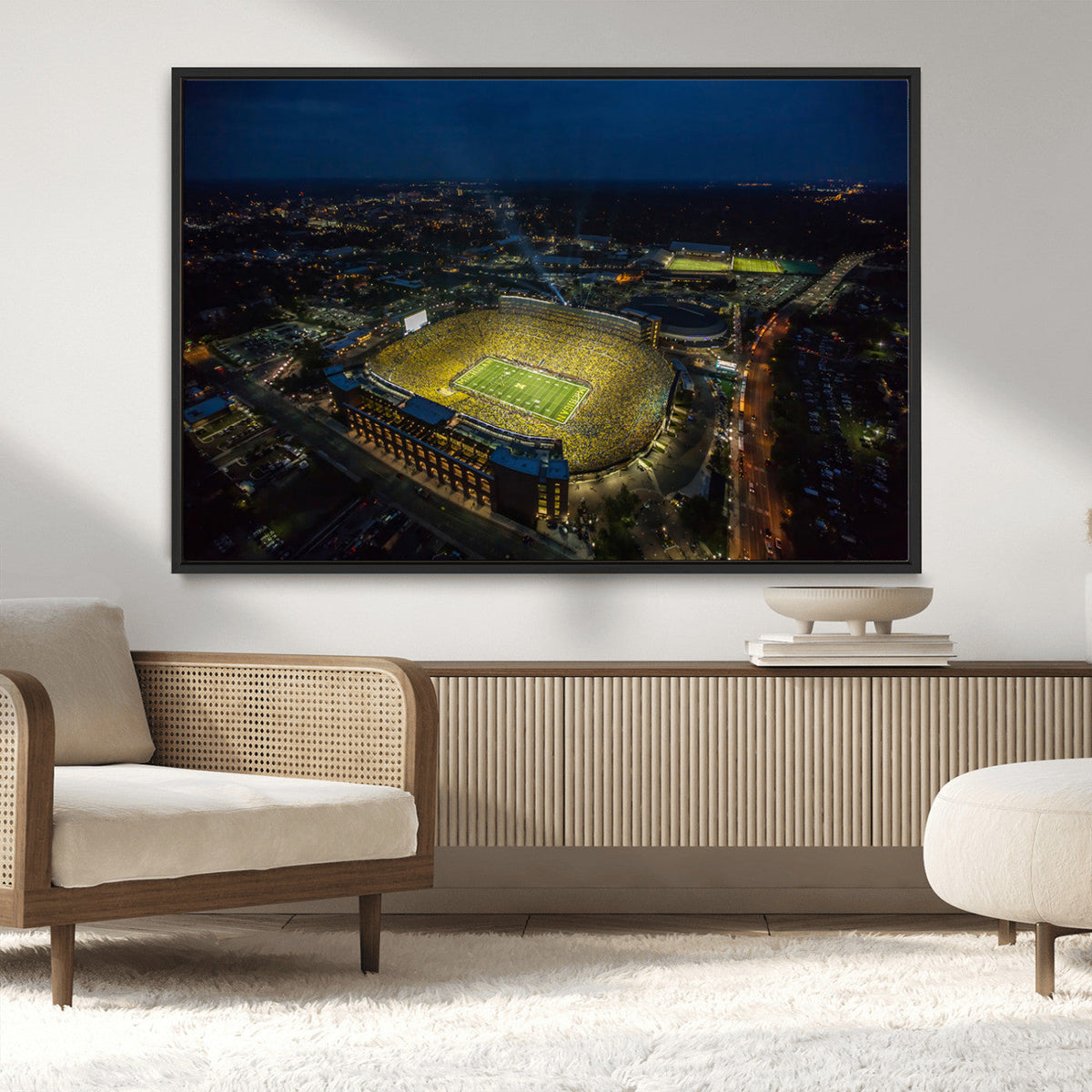 Michigan Stadium Night Game Wall Art – Sports Arena Aerial