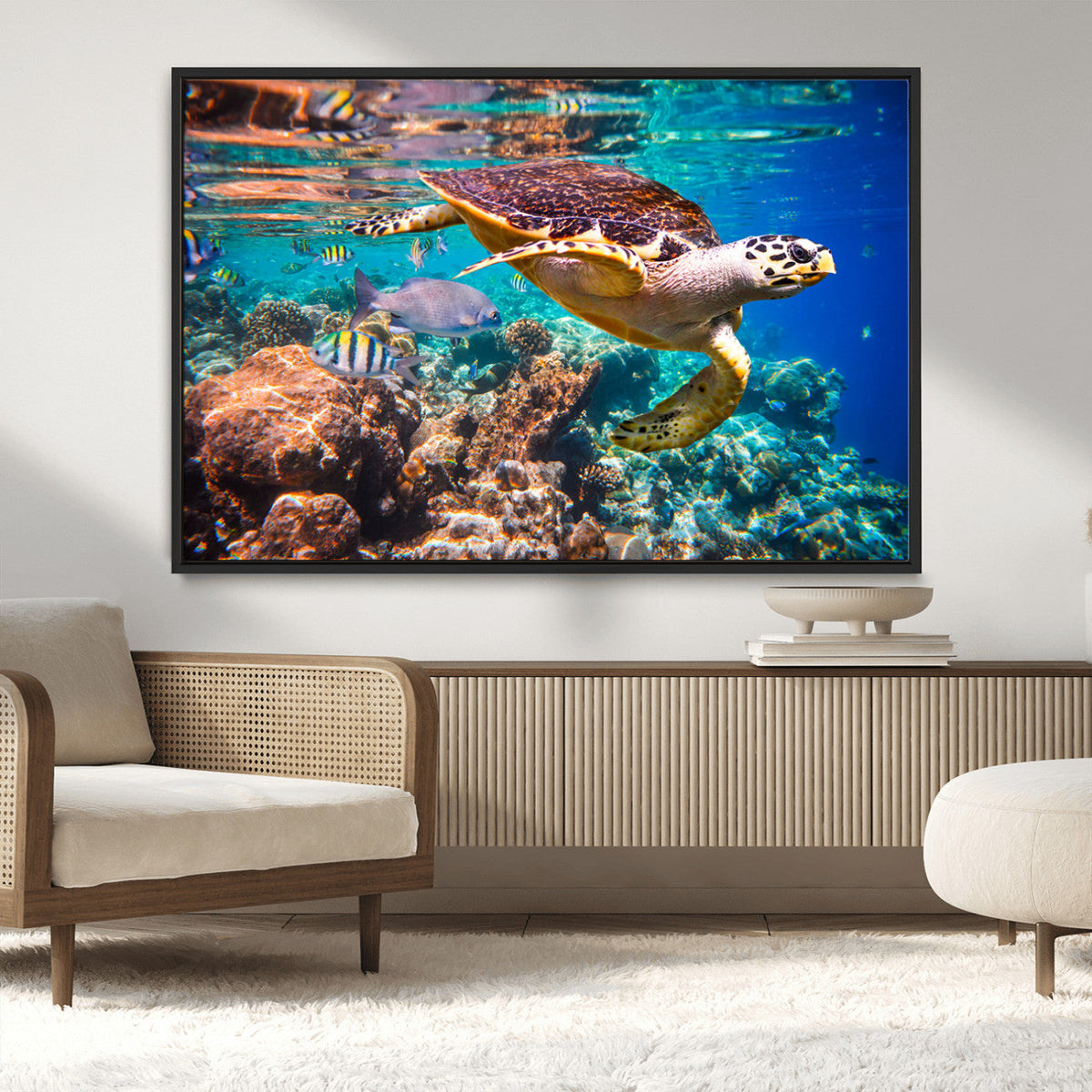 Sea Turtle Wall Art Canvas Print – Vibrant Ocean Coral Reef