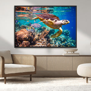 Sea Turtle Wall Art Canvas Print – Vibrant Ocean Coral Reef