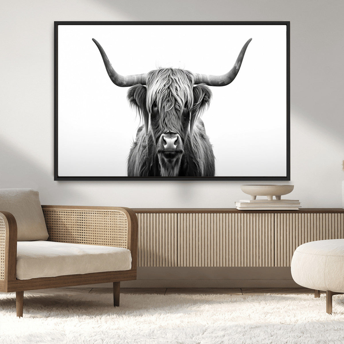 Highland Wall Art Canvas Print – Minimalist Black and White