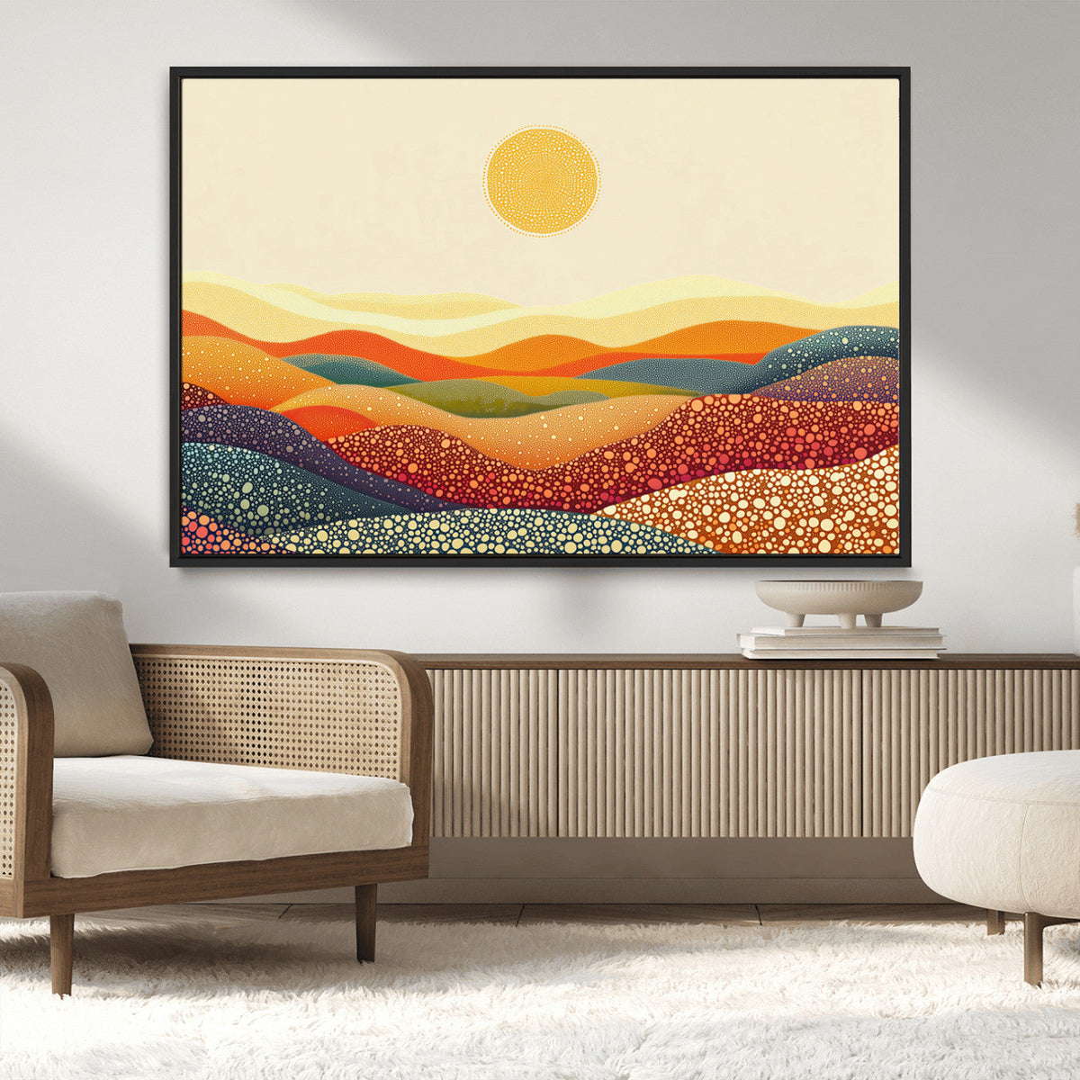 YAYOI KUSAMA Colorful Dot Art Landscape Canvas - Framed