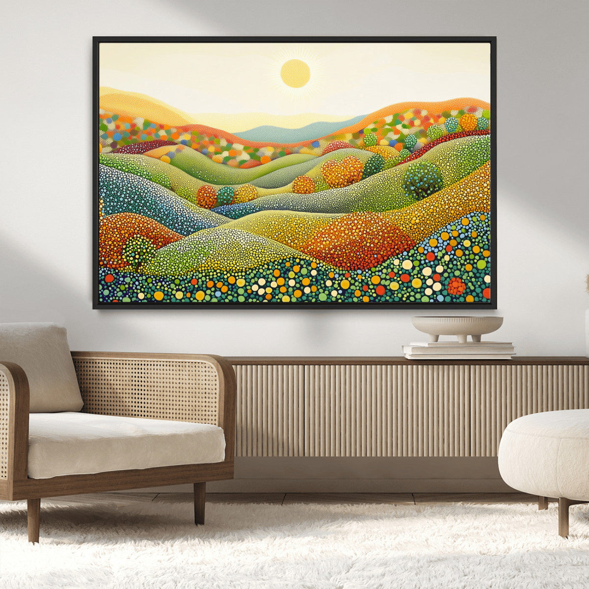 YAYOI KUSAMA Colorful Dot Art Landscape Canvas - Framed