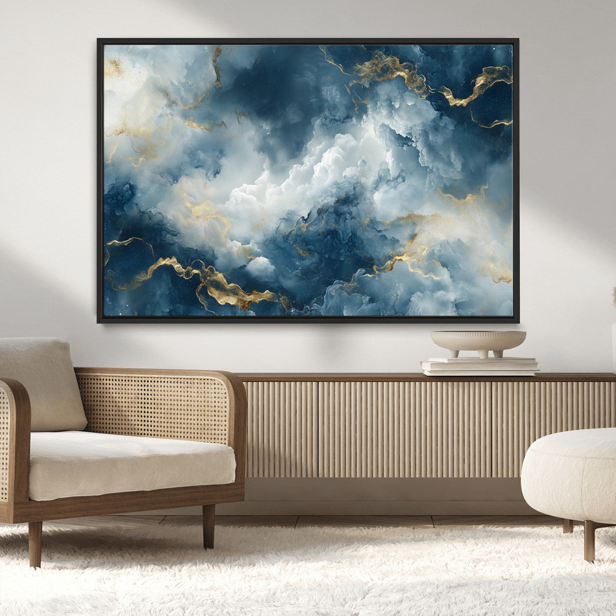 Large Abstract Print - Luxe Blue and Gold Abstract Canvas
