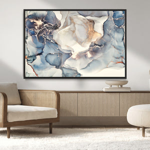 Abstract Blue and Gold Canvas Wall Art - Fluid Modern Ink