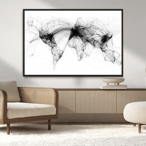Abstract World Map Wall Art – Framed Geometric Line Canvas