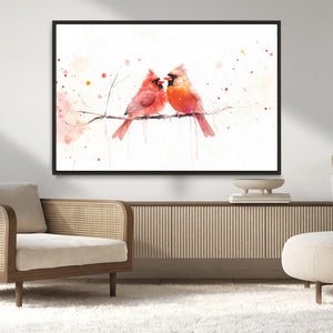 Cardinal Bird Canvas Wall Art - Male and Female Cardinal