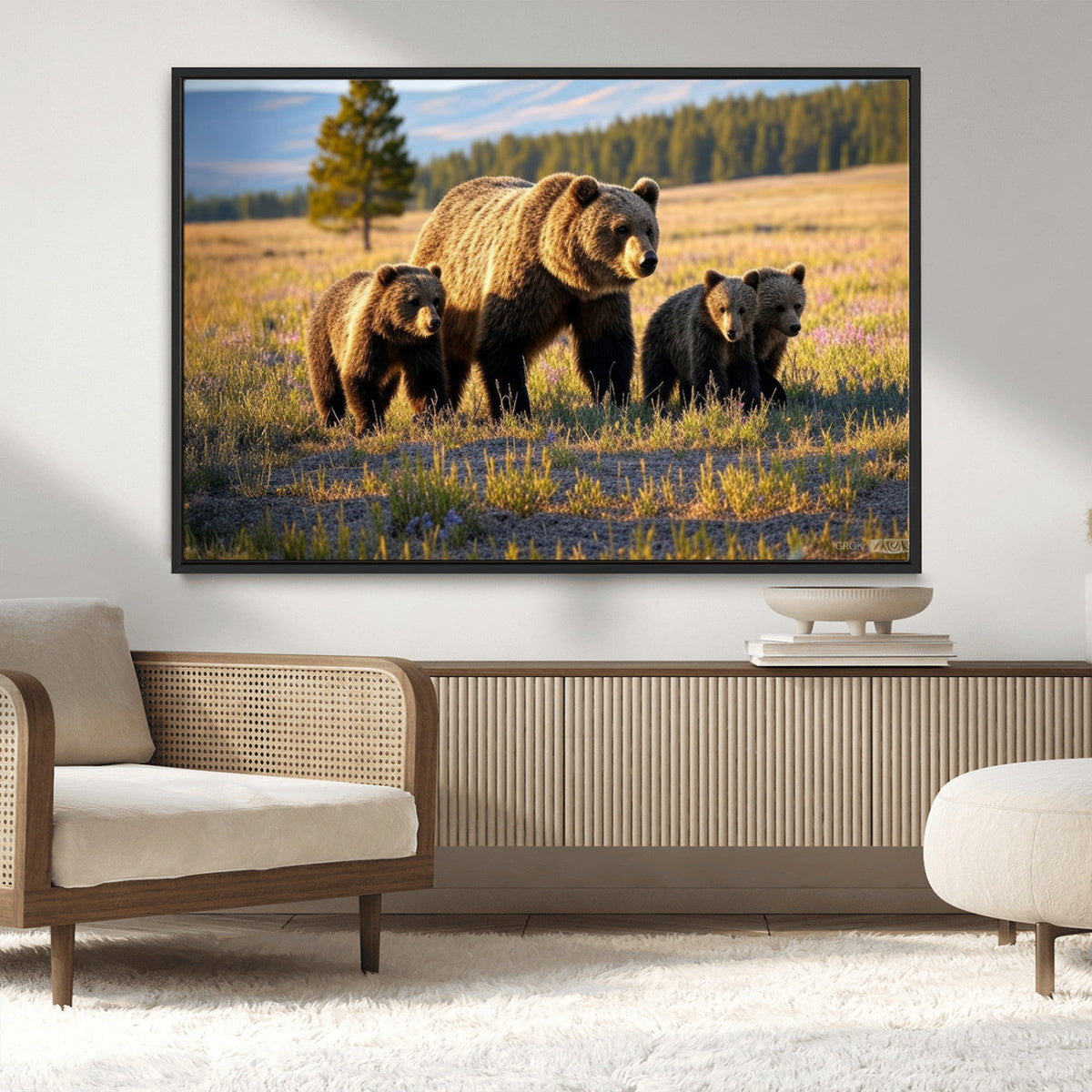 Grizzly Bear Family Wall Art Canvas Print – Majestic