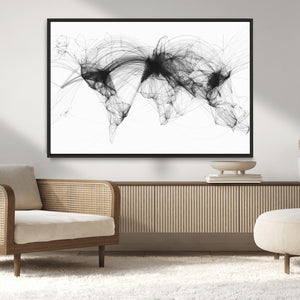 Flight Routes Air Traffic Map Canvas Wall Art - Framed -