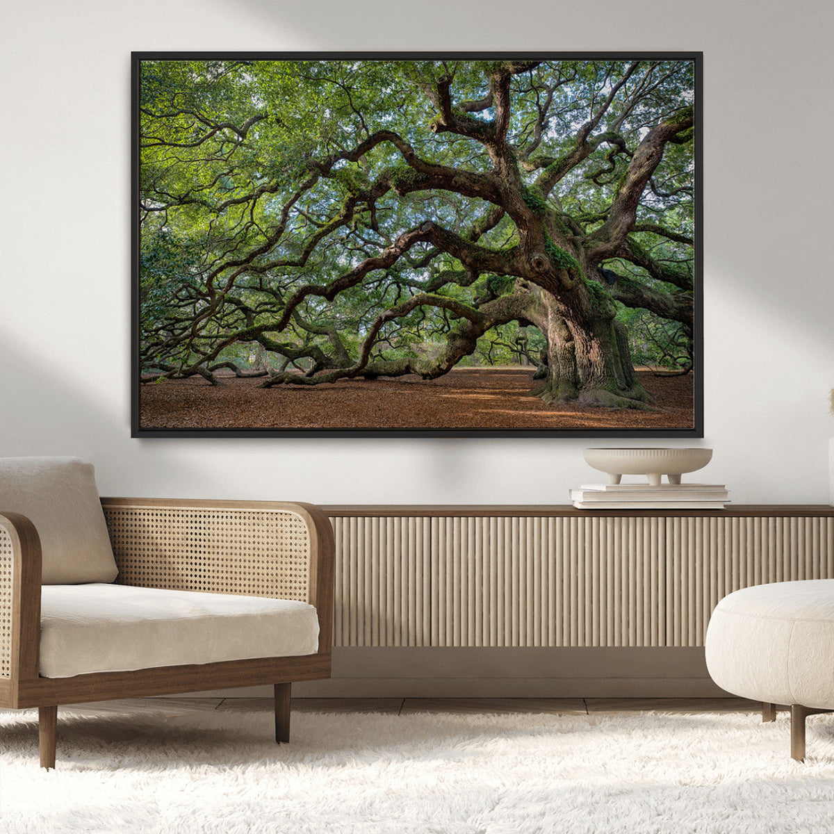 Historic Tree Wall Art – Framed Mossy Branch Canvas Artwork,