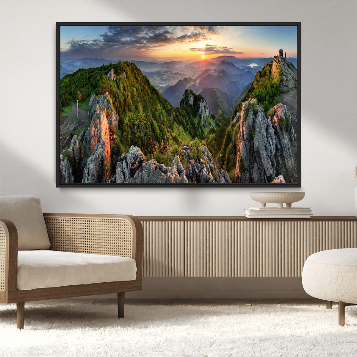 Mountain Sunset Panoramic Wall Art Canvas Print – Framed