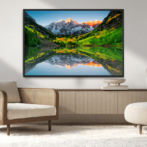 Sunrise Maroon Bells Lake Wall Art Canvas Print – Framed Elk