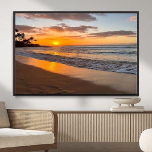 Tropical Beach Wall Art – Framed Sunset Ocean Canvas