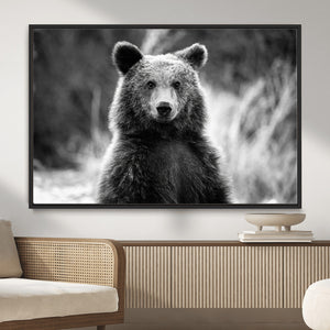Grizzly Bear Wall Art Canvas Print – Framed Black White
