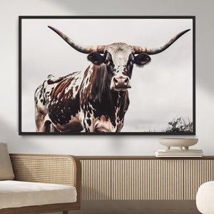 Texas Longhorn Wall Art Canvas Print – Framed Spotted Bull