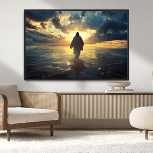 Jesus Walks Wall Art Canvas Print Framed Divine Sunset Art