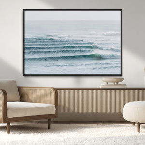 Ocean Waves Wall Art Canvas Print – Framed Surfer Lineup