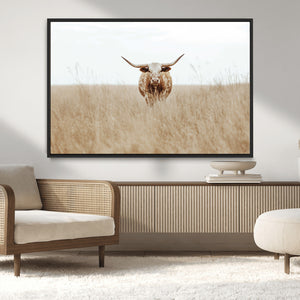 Texas Longhorn Wall Art Canvas Print – Framed Lone Cattle