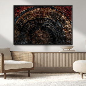 Dark Wood Ring Wall Art Canvas Print – Framed Abstract Tree